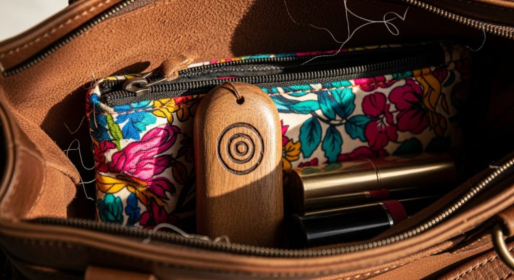 お気に入りのバッグの中、化粧ポーチの隣にそっと置かれた護符