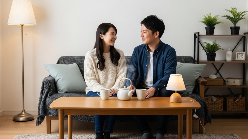 整った部屋で穏やかに過ごす夫婦の時間
