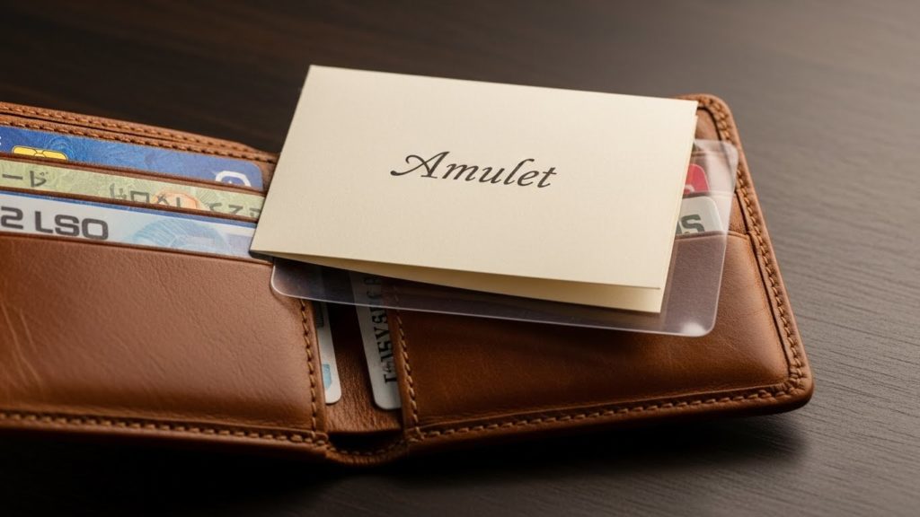 整頓された財布の中に、大切そうにしまわれた「従護符」がチラリと見えるイメージ